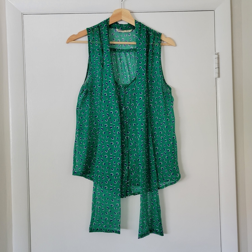 Old Navy green sheer bow neck blouse size medium